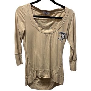 Touch by Alyssa Milano Pittsburgh Penguins Mustard Color 3/4 Sleeves Graphic Top